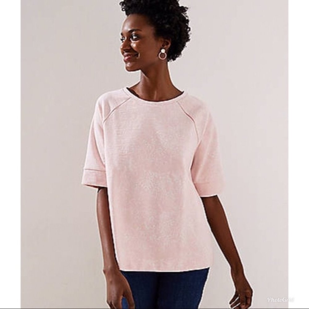 LOFT Floral Jacquard Raglan Tee Sz M
